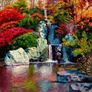 Garden Painting - japanese waterfall garden